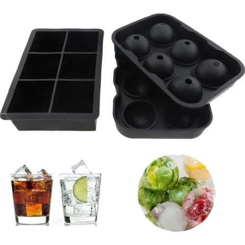 6 Cavity Ice Cube Square Round Shape Ice Tray Ice Cube Mold Storage Containers Silicone Creative Ice Ball Maker Cube Tray Mold