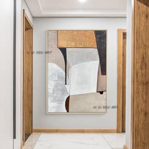 100% Handmade Abstract Oil Painting Bright Color Geometric Style Minimalist Modern Wall Art Decorative For Living Room