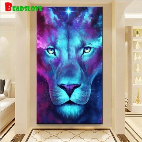 Large Fantasy Astrologie Lion 5d diy Diamond Painting cross stitch full square round diamond embroidery Color Starry Sky B118