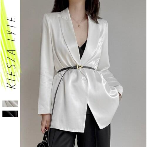 Blazer Women 2021 Designer Satin Top Long Sleeve Solid White Office Ladies Casual Jackets Formal Outfit Clothes