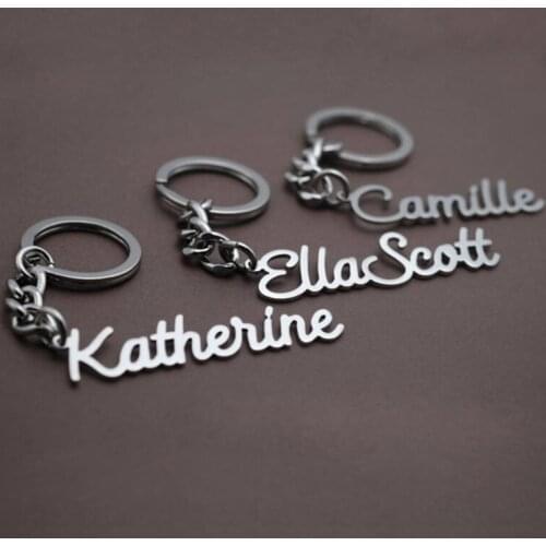 Personalized Name Keychain Stainless Steel Geometric Round Llaveros Old English Chaveiro Fashion Key Chain Birthday Present