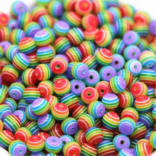 HOT 6mm 8mm 10mm 12mm Colorful transparent striped beads loose Round Resin Beads For Beaded Necklace Jewelry Making Accessories