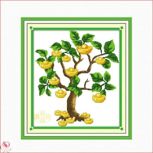 Money Tree Pattern Cross Stitch Chinese Embroidery Kit 11CT 14CT Count Printed Fabric Needlework Full Set DIY Sewing Crafts
