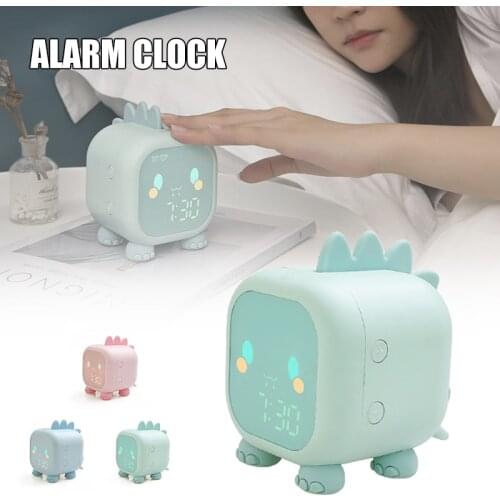 Kids Alarm Clock with Night Light Snooze Nap Timer Temperature Children Sleep Trainer Alarm Clock Cute Dinosaur Shape Free