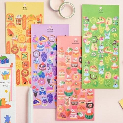 Aesthetic Foods Cake Fruit Flat Stickers Scrapbooking Material Junk Journal Decorative DIY Statioenry Hobby Craft Supplier
