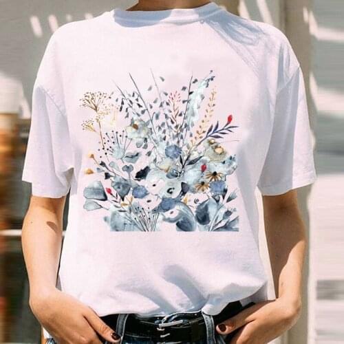 Women Graphic Spring Summer Floral Plant Painting Style Flower Fashion Lady Print Female Clothes Tops Tees Tshirt T-Shirt