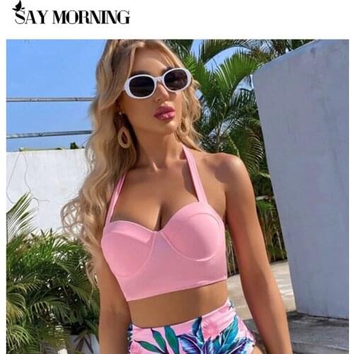 SAY MORNING Bikini Set Swimwear Split High Waist Multicolor Leaves Leaf Printed Underwire Womens Swimsuit Bathing Suit Swim