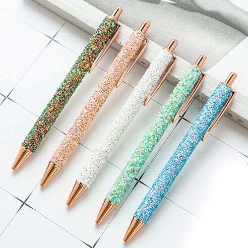 Creative Sequin Press Metal Pen PU Advertising Gift Pen Sequin Ballpoint Pen Custom School Supplies Office Stationery Wholesale