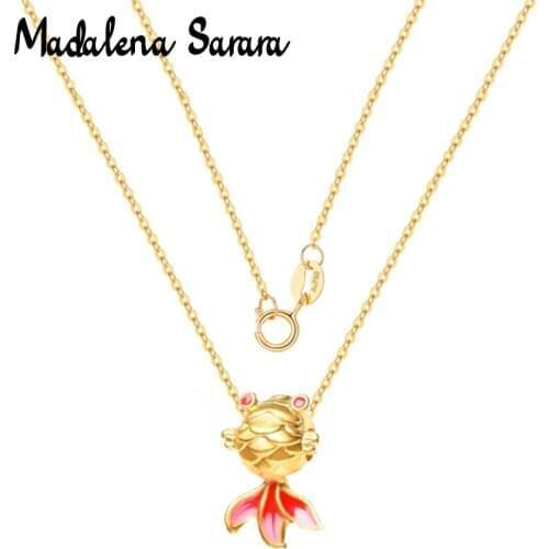 MADALENA SARARA Women Gold Pendant Mini 24k Pure Gold Colorful Fish Pendant Necklace 18k Chain 18"