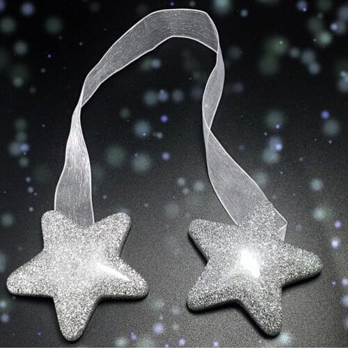 2pcs Magnetic Curtain Fastener Star Shaped Curtain Tiebacks Curtain Binding Band for Home Shop (Silver)