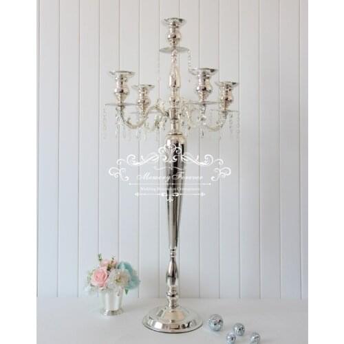 Metal Silver/Gold Plated Candle Holders 5 Arms Stand Pillar Candelabra Wedding Decoration Table Centerpiece Candlestick
