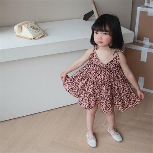 Toddler Kid Baby Girl Cute Fashion Sleeveless Leopard Printed Party Princess Sling Dress Clothes Baby Dresses