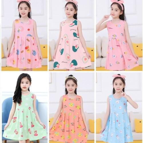 Cute Girls Dresses For Sleeveless Flower Printed Skirts Clothing New Beach Style Pink Yellow Blue Sundress Vestidos Girl Dresses
