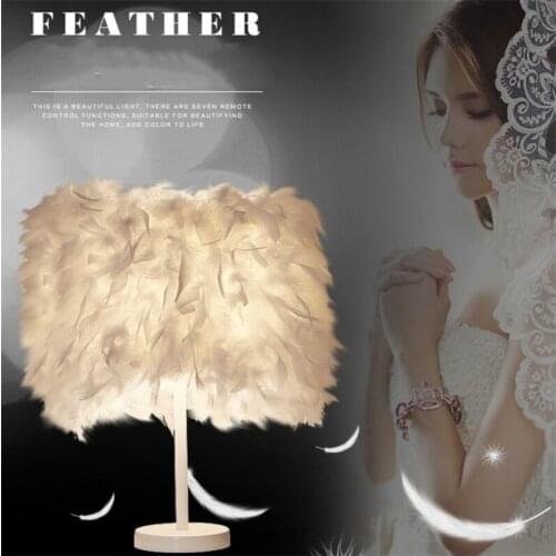 EU Plug Feather Table Lamps Creative Home Desk Decoration Vintage Night Light E27 Feather Bedroom Christmas Party Wedding Decor