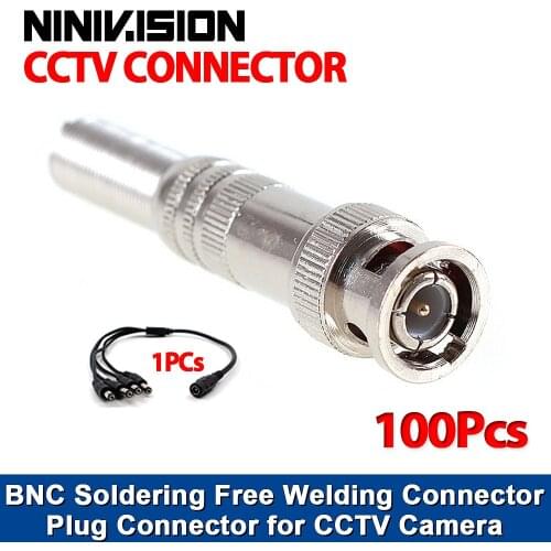 100pcs/lot BNC Male Connector for RG-59 Coaxical Cable, Brass End, Crimp, Cable Screwing, CCTV Camera BNC connector