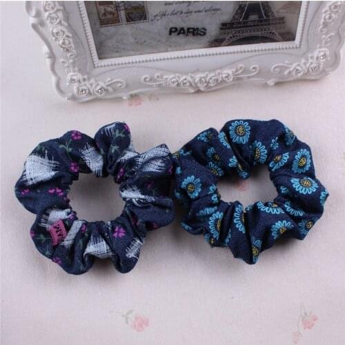 New arrival Children denim printed hair bands cute rubber band fashion big girls hair accessories scrunchy student gum 2016