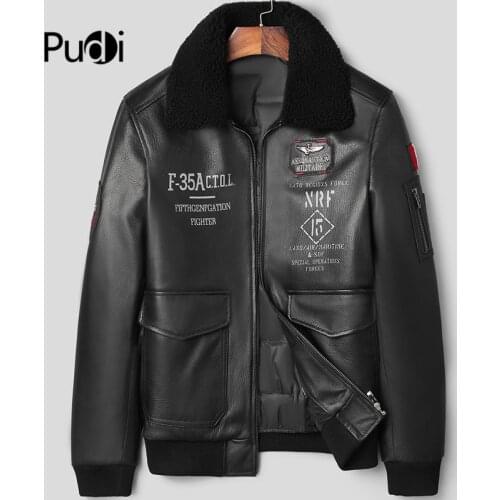 Pudi MT162 Brand New Man Wool Fur Collar Down Coat Jacket Genuine Sheep Leather Jackets Winter Warm Coats Suit Outwear