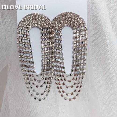Luxury Rhinestone Crystal Eearrings Long Tassels Earring for Women Bridal Drop Dangling Earrings Wedding Jewelry