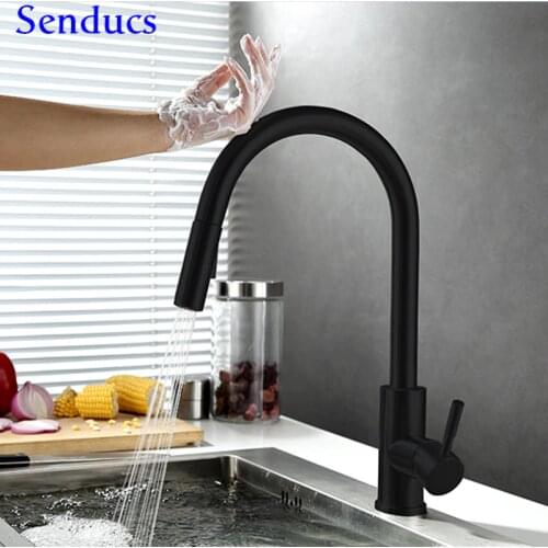 Touch Kitchen Tap Senducs Pull Out Kitichen Faucet Intelligent Touch Sensing Kitchen Sink Faucet Black Gold Sensor Kitchen Taps