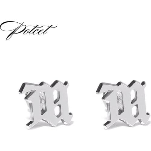 POTCE Womens Stainless Steel Letter Titanium Steel Stud Earrings Retro Hip Hop Geometric Party Travel Anniversary Jewelry