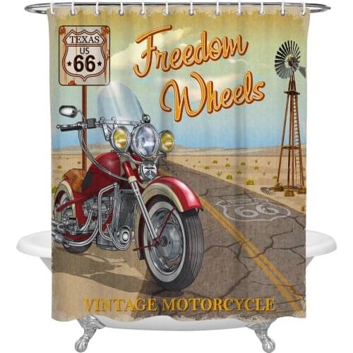 Motorcycle Highway Retro Style Shower Curtain Home Decoration Bathroom Item Bathroom Waterproof Shower Curtain
