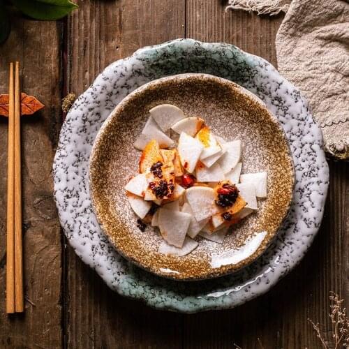 Dish Plate Creative Household Ceramic Snack Plate Japanese Tableware Western Food Plate Round Fruit Salad Plate