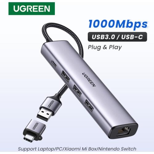 UGREEN USB Ethernet USB 3.0 2.0 to RJ45 HUB for Computer Xiaomi Mi Box 3/S Set-top Box Ethernet Adapter Network Card USB Lan