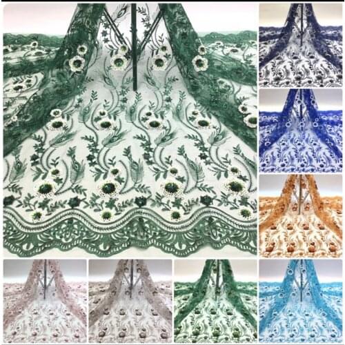 Green 3D African Flower Embroidered Tulle Lace, African Lace Fabric 2018 High Quality Lace Powder Back Orange 3D Lace ZP1013