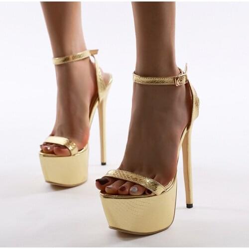 Gold Sandals Women Gladiator Platform Sandals Summer Wedding Party Shoes 17cm Heel Stripper Shoes Ladies High Heels Sandals