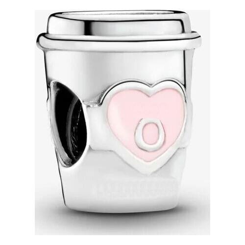 100% 925 Sterling Silver Take a Break Coffee Cup Charm Pink Enamel Beads for Jewelry Making Fits Original Pandora Bracelet