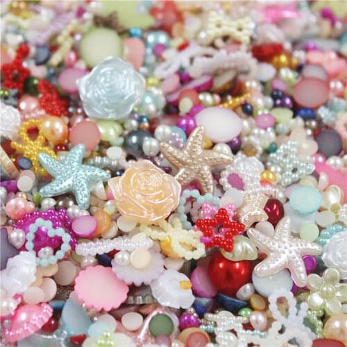 10-100pcs Random Multi-size ABS Imitation Pearl Beads Half Round Pearls Seastar Bow Rose Rhinestone Flat Back Pearls Loose Bead