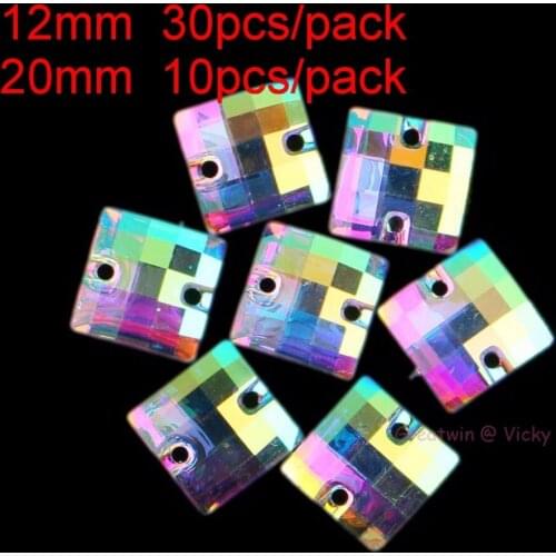 12mm Shiny Resin Crystal AB Square Sew On Rhinestones Sewing On Crystals Beads Sew-On Spacer Button Garment