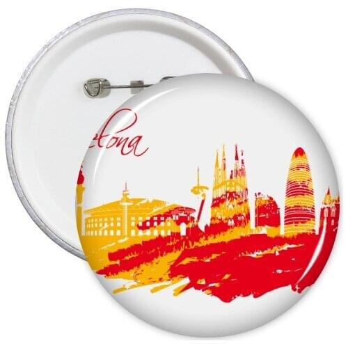 Hand-painted City Silhouette Red Yellow Barcelona Art Round Pins Badge Button Clothing Decoration Gift 5pcs