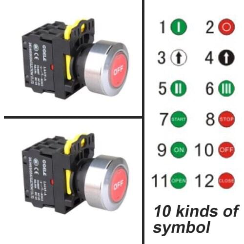 5 PCS Push button switch Flush button 12 kinds of symbol LED Latching OR Momentary Waterproof IP65 1NO 1NC 2NO 2NC