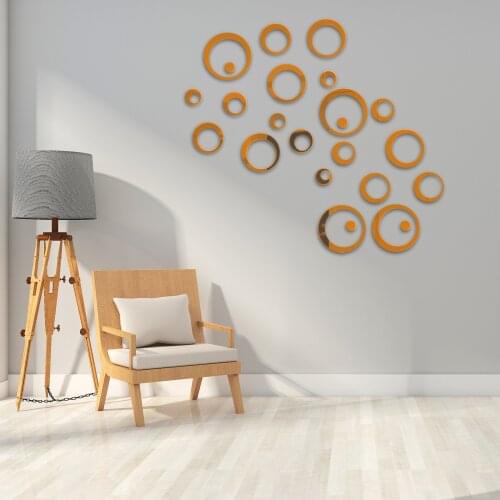 New Fashion Multi-pieces 3D Acrylic Circle Shiny Mirror Wall Sticker Removable Decal Art Mural Home Living Room Decoration