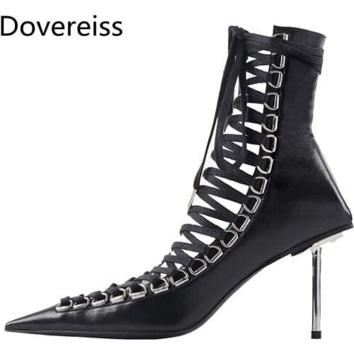 Dovereiss Fashion Womens Shoes Winter new Sexy Lace up Elegant Zipper Pointed toe Short boots Concise Mature 33-45