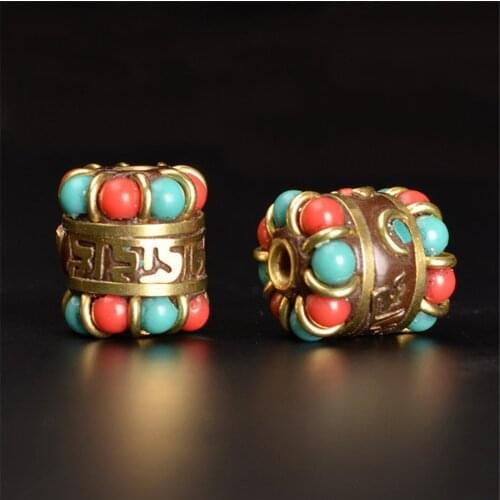 2 PCS 14mm*12.5mm Metal Brass Set Auger Nepal Spacer Beads 2.3mm Hole Beads Barrel Beads For Jewelry Making