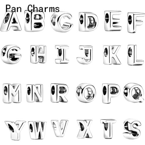 High Quality 925 Silver Color Pandora Letter A M DIY Alphabet Beads Fit Original Pandora Charms Bracelet Jewelry for Women Men