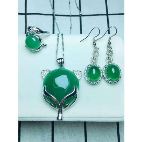 C13#925 silver inlaid natural chalcedony set