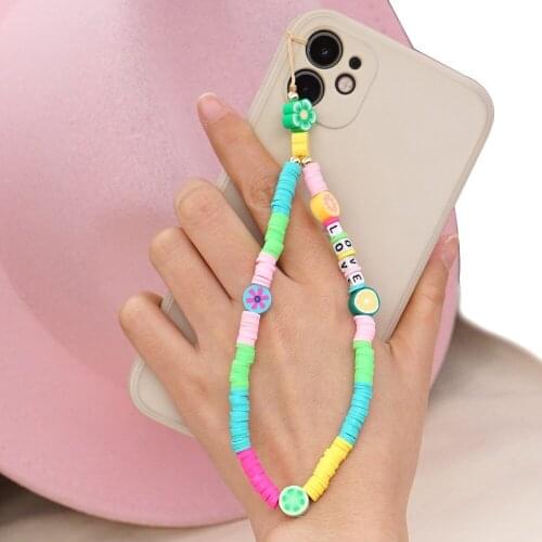 Boho Anti-lost Phone Chain Acrylic Fruit Beads Phones Strap Lanyard Soft Pottery Mobile Phone Strap Cord For iPhones Keys
