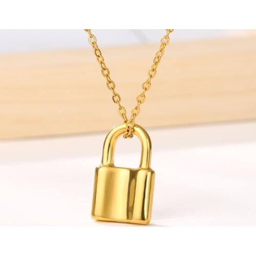 Stainless Steel Lock Pendant Necklaces For Women Men Lover Gold Color Male Female Chain Necklace Fashion Jewelry Collier Femme