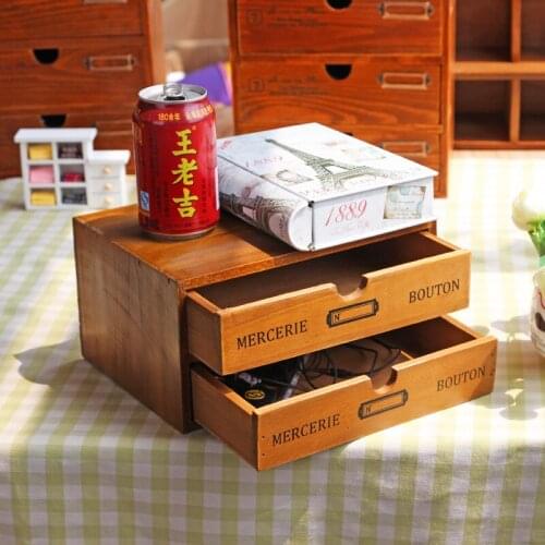 Home Storage & Organization Decoration Wood Cosmetic Box Vintage Wooden Storage Case Drawer Makeup Box Storage Boxes Supplies