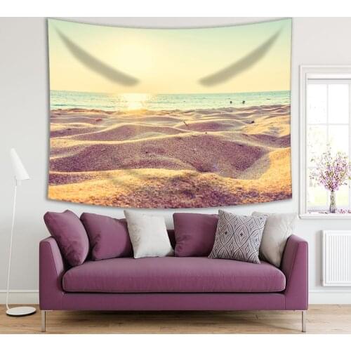 Tapestry Sandy Beach at Sunset Sunlight Summer Days Scenic View Vintage Style Photo Beige