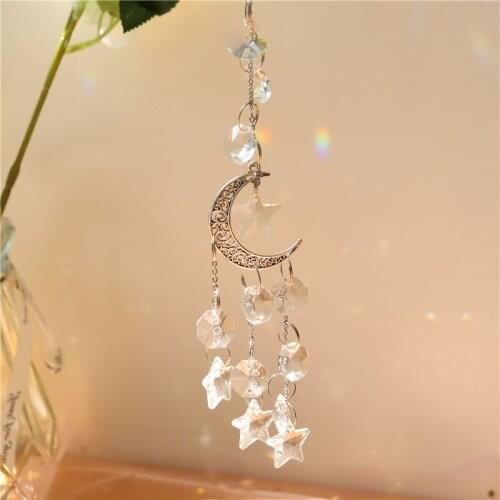 Crystal Wind Chime Moon Star Hanging Drop Catcher Light Handmade Garden Window Wedding Curtain Chandelier DIY Decorations