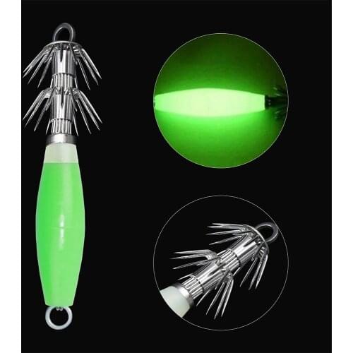 Hyaena 10pcs Luminous Squid Jigs Fishing Lures Green Multi-needle Baits Deep Sea Bass Octopus For Fishing Hook