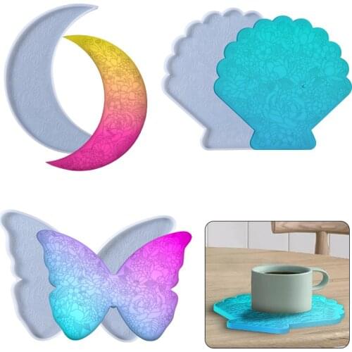 Coaster Crystal Epoxy Mold Mural Picture Shell Moon Butterfly Silicone Resin Mould Home Decoration Crafts Wall Painting Making