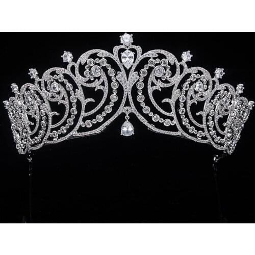 Cubic Zirconia Crown Headband Queen Princess Crown Diadem Wedding Tiara Zircon Bride Luxury Head Jewelry Royal Bridal Headpiece