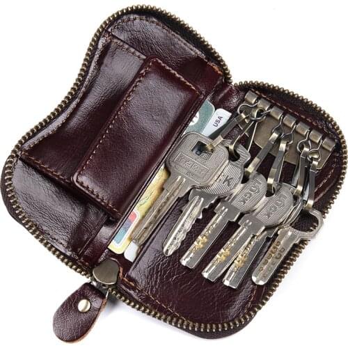 Luufan Genuine Leather KeyChain Vintage Key Wallet Men Holder Keys Pouch Zipper Designer Housekeeper Small Key Case Bag Men