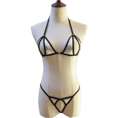Micro bikini plus size swimwear women swimsuit women biquini bikinis Patent leather Hollow out Shuangpin metal ring String Lace