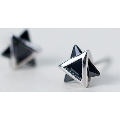 MloveAcc 925 Sterling Silver Triangle Geometry Stud Earrings for Women Men Black White Crystal Earrings Jewelry brincos
